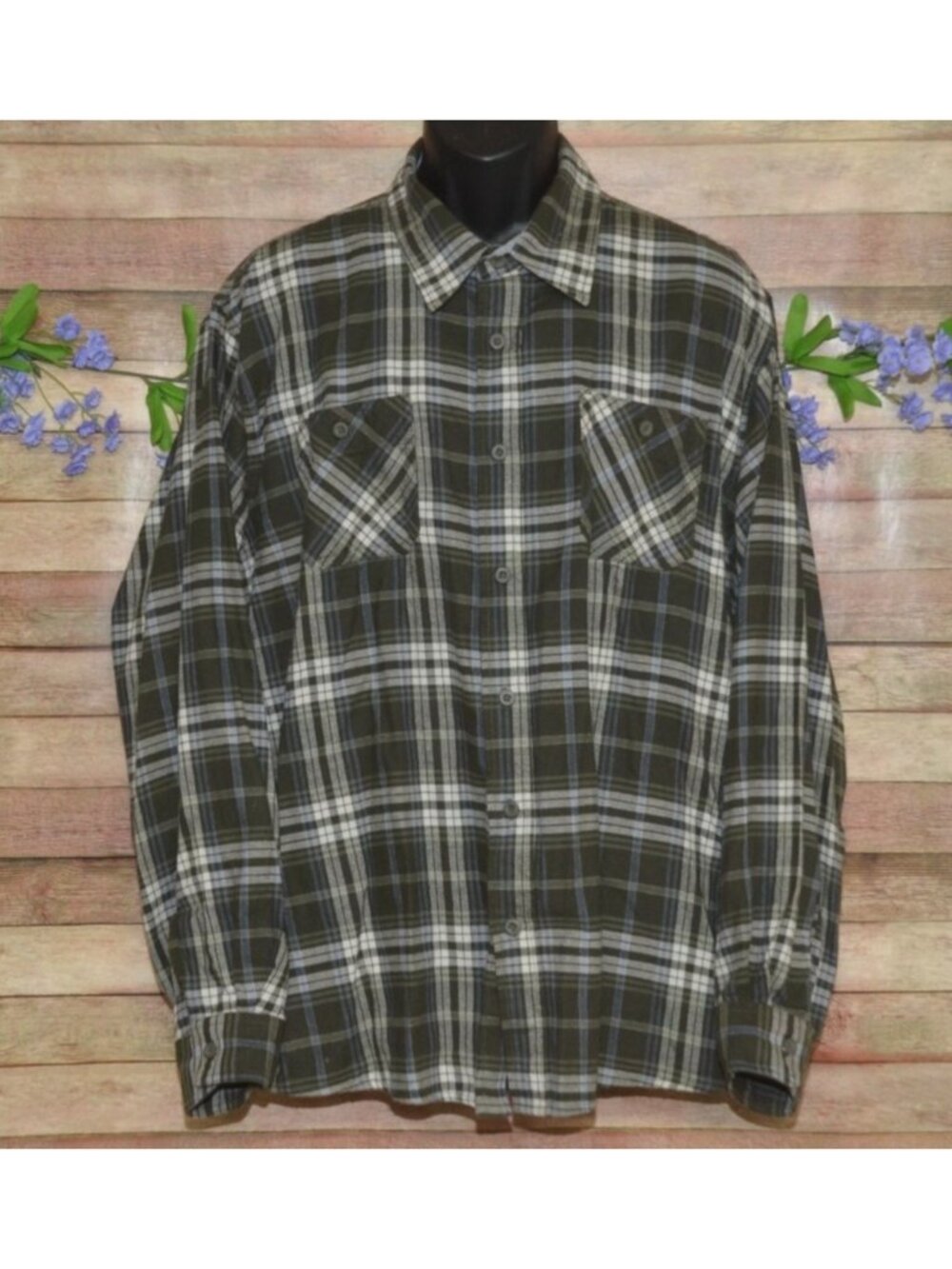 Wrangler Authentics Mens 2XL Plaid Button-Up Long Sleeve Flannel Shirt Cotton